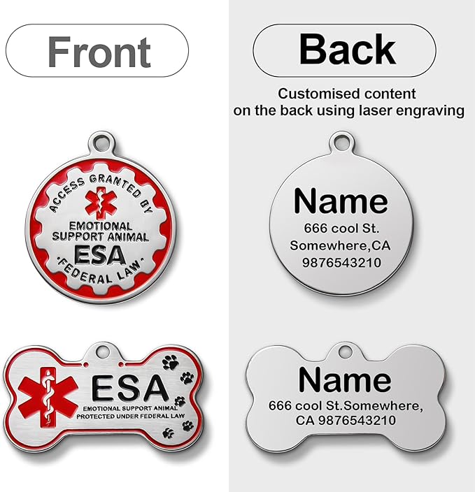 HOPELF Engraved Personalized ESA Tag - Custom Emotional Support Animal Tags for Dogs and Cats - Essential Therapy Pet Name Badge for Collars, Vests, Harnesses - for Most Breeds