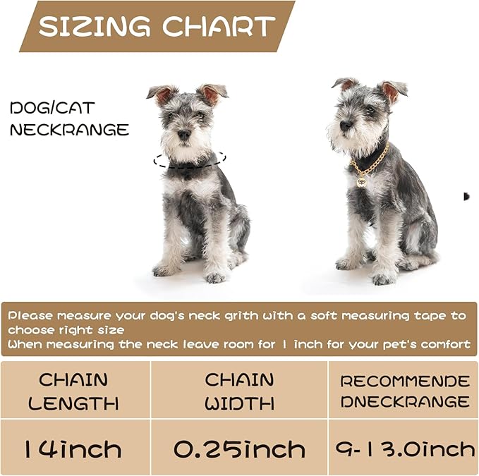 HOWWFALY Dog Collar and Cat Chain Necklace Stainless Steel Adjustable 18K Gold Heart-Shaped Necklace for Small Pets Cats Kitten Puppy (Gold, 14 inch)