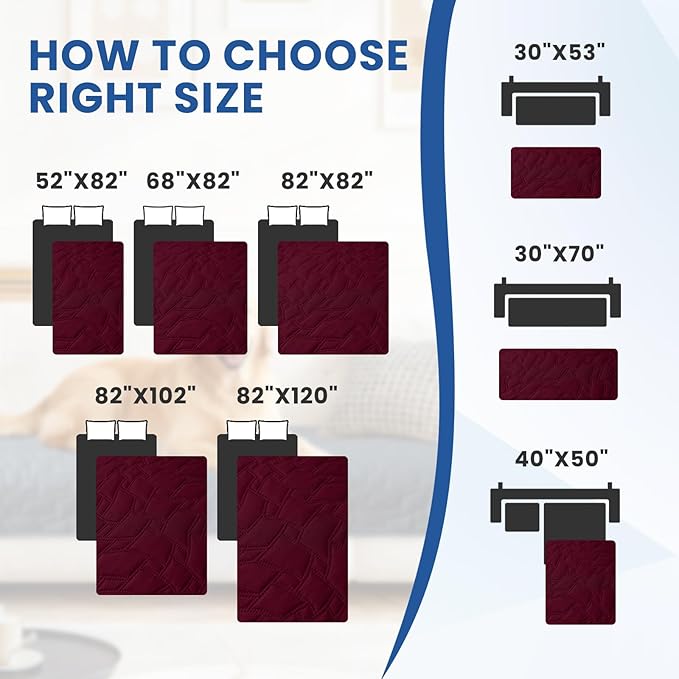 Waterproof Dog Blanket, Non-Slip Soft Pet Bed Cover, Couch Cover for Dogs Washable, Protects Sofa, Furniture, Crate, Car, Tear Resistant Leakproof Pet Blanket Christmas (82x82 Inch, Burgundy)