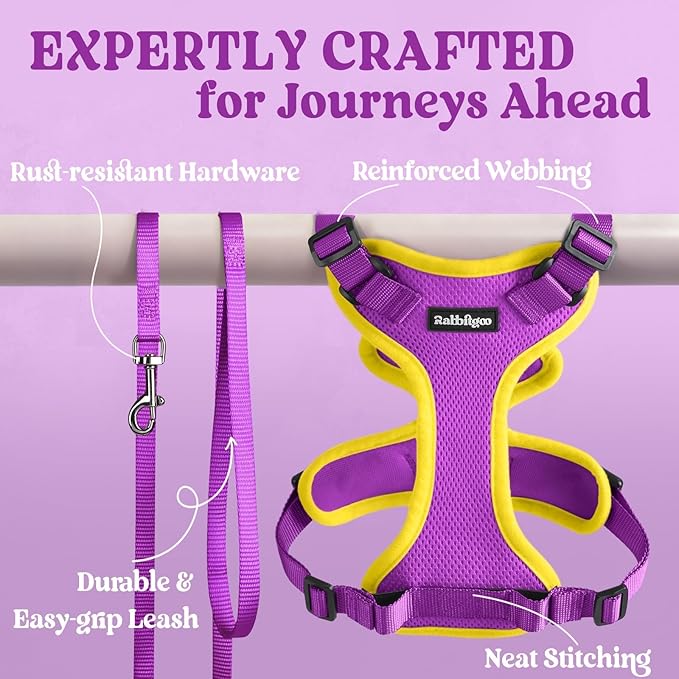 rabbitgoo Cat Harness and Leash for Walking, Escape Proof Soft Adjustable Vest Harnesses for Cats, Easy Control Breathable Reflective Strips Jacket, Purple&Yellow, M