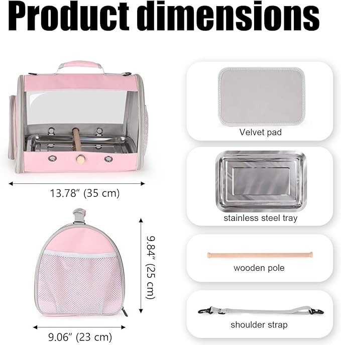 Long Tail Bird Travel Carrier Cage with Tray and Stand Perch, Portable Lightweight Clear Windows Carry Bag for Parakeet Budgies Cockatiel Transport to Vet (Pink, Cylinder Design - Clear)