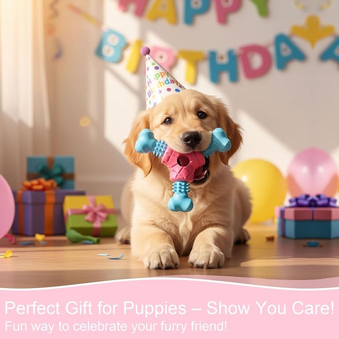 Puppy Chew Toys for Teething, Indestructible Dog Chew Toys for Aggressive Chewers - Small & Medium Breeds, Rubber Dog Bone Toy, Tough Puppy Toys to Keep Them Busy and Relieve Anxiety