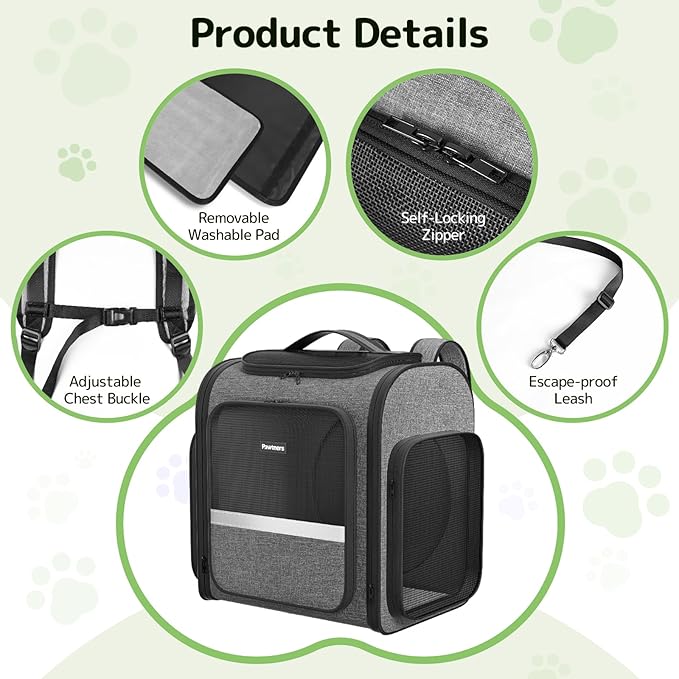 Cat Backpack with Detachable Play Tunnel, 2 in 1 Cat Tunnel Backpack Suitable for Carrying & Playing, Expandable Dog Backpack for Small Medium Kitten Puppy, Suitable for Travel Hiking Camping