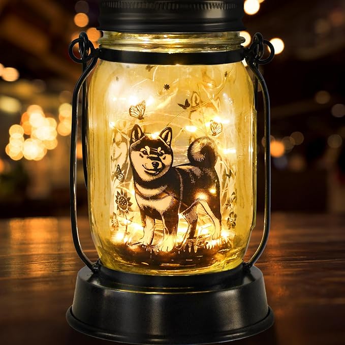 Shiba Inu Gifts for Women/Men Shiba Inu Solar Lanterns Mom Birthday Shibe Dog Lovers Lantern Pet loss Animal Doge Memorial Lights Solar Garden Decoration for Yard, Patio,Backyard,Porch Torches