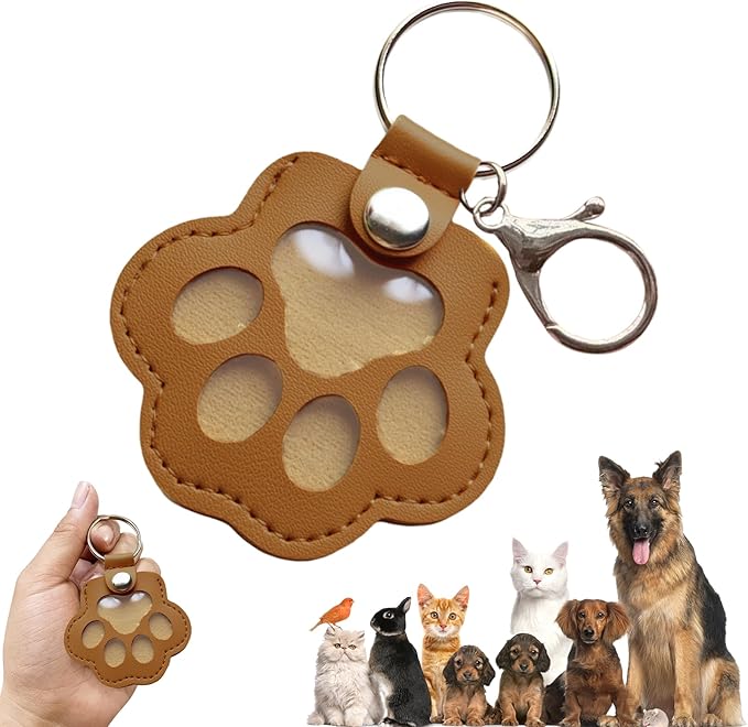 Dog Hair Keychain, Leather Pet Hair Collector Keychains, Pet Fur Keepsake Gift, Paw Charm for Collecting Cat Dogs Fur