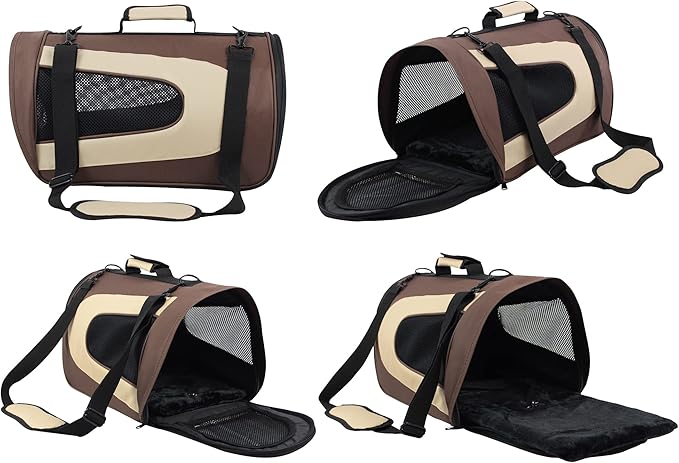 EliteField Deluxe Soft Pet Carrier (3 Year Warranty, Airline Approved), Multiple Sizes and Colors Available (18" L x 10" W x 11" H, Brown+Beige)