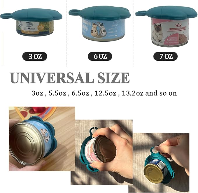 Cat Food Can Spoon & 3 Pcs Can Lids | Cute Paw Shape Covers & Opener for Wet Food | Universal BPA Free Silicone for Cats and Dogs Food(Dark Blue)