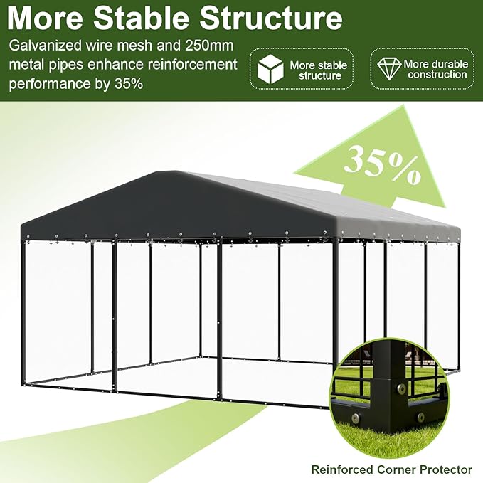 Gotland Dog Kennel Outdoor 10 x10 x6 FT, Dog Cage Outdoor for Medium/Large Dogs with Waterproof Roof Double Secure Locks Ground Spikes, All Weather Heavy Duty Dog Enclosure for Backyard Farm Ranch