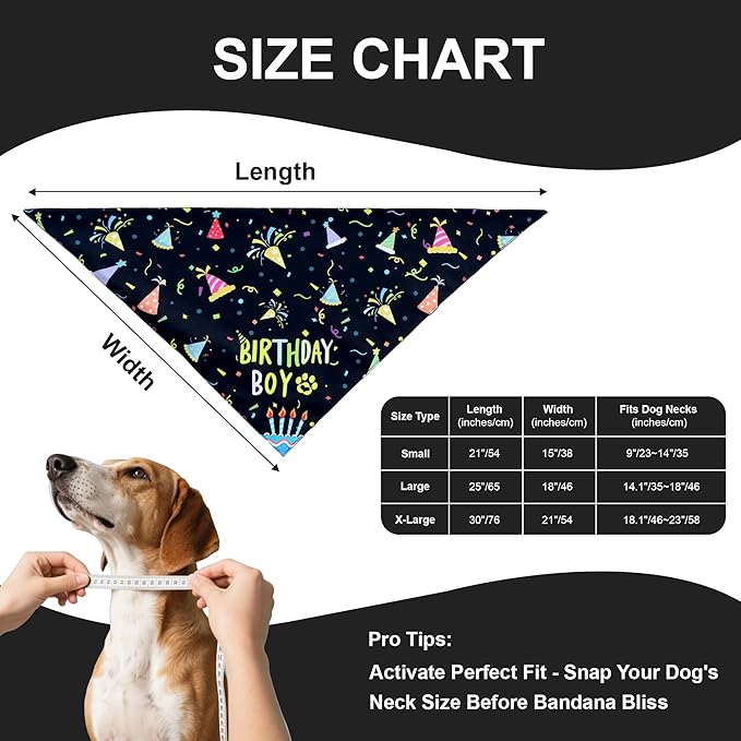 Dog Birthday Bandanas, 2-Pack Reversible 4 Patterns for Medium Large Dogs - Black Boy & White Girl Birthday Scarf, Party Outfit Gift for Pups (14-18" Neck)
