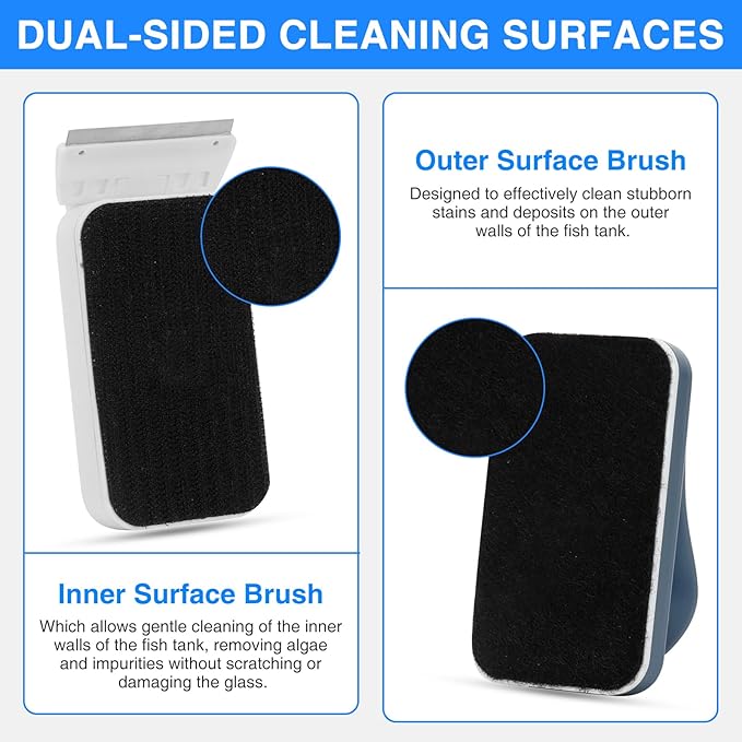 fishkeeper Aquarium Strong Magnetic Glass Cleaner Brush, Fish Tank Algae Magnet Cleaning Tool with 2 Detachable Scrapers, Mag Float Scrubber for 0.25-0.375Inch Glass and Acrylic Tanks