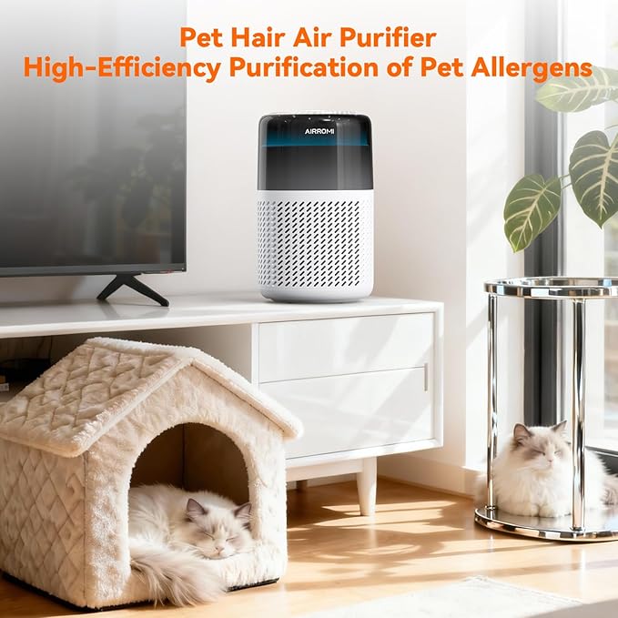 AIRROMI HEPA Air Purifier for Bedroom&Home,Pet Air Purifier for Home Pets,Removes Pet Odor,Cat Litter Smell,Dust,Smoke&Allergies,Quiet Room Air Purifier with Scents,360°Air Cleaner,A2005 White