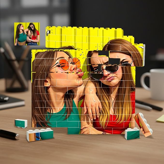 NAZENTI Personalised Best Friend Photo Building Block for Girlfriend, Sister, Custom Besties Photos Caricature Funny Puzzle Gift for Valentine Anniversary Birthday, Memory Puzzle Decor Gifts for BFF