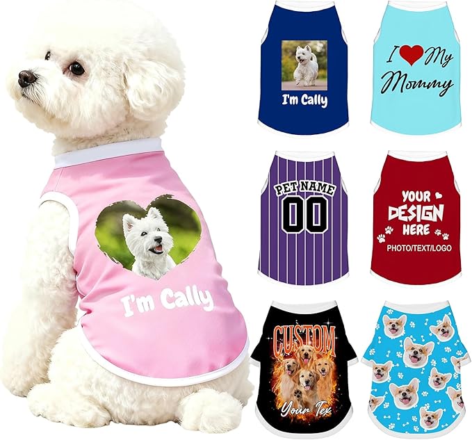 Custom Dog Shirt with Name Photo Text Logo Personalized Dog Pullover Shirts Customized T Shirt Clothes Gifts for Small Medium Large Dogs Cats Pet