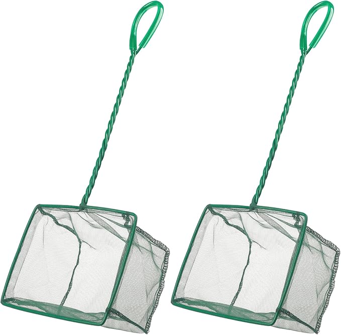 Pawfly Aquarium Fish Net with Braided Metal Handle Square Net with Soft Fine Mesh Sludge Food Residue Wastes Skimming Cleaning Net for Fish Tanks Small Koi Ponds and Pools