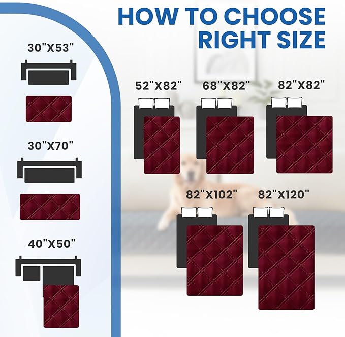 Waterproof Dog Bed Cover, Non-Slip Dog Blanket for Couch, Couch Covers for Dogs Washable, Pet Blanket for Furniture, Pet Bed Mat for Sofa, Car, Pet Supplies Christmas (82x102 Inch, Burgundy)