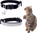 Rhinestone Cat Collar Breakaway with Bell Safety Buckle, Adjustable Diamond Girl Boy Kitty Cute Comfy Collar for Kitten Tiny Little Pets Rabbits, 6"-9" Black Extra Small