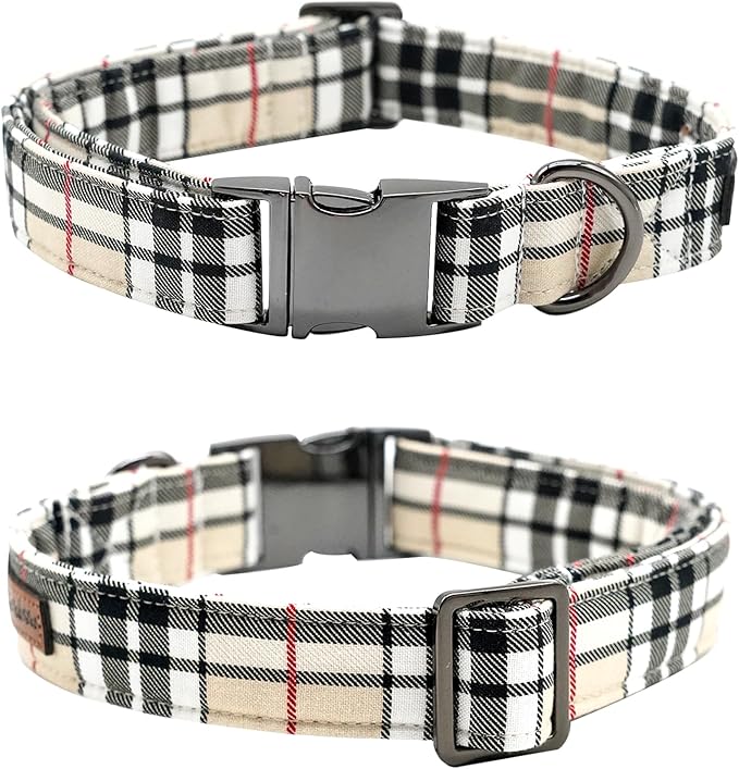 Bow Dog Collar-Plaid Pet Collar Cute Pet Bow Soft Girl or Boy Dog Collars with Metal Buckle Adjustable Collars for Medium Dogs