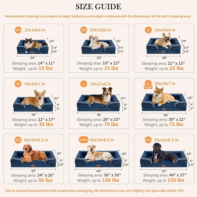 Comfort Expression Orthopedic Dog Bed for Small Dogs 24x16 Inch, Waterproof Supportive Egg Crate Foam Small Pet Bed with Removable Bolsters, Dog Couch with Washable Cover & Non-Slip Bottom, Navy Blue