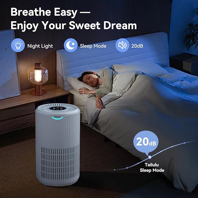Air Purifiers for Home Large Room Up to 1680 Ft², Tailulu H13 HEPA Air Filter Cleaner, 360° Air Intake & Outlet,Smoke Dust Pollen,15dB Sleep Mode Air Purifiers for Bedroom Living Room, Kitchen, Office