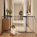Cumbor 36.6-59" Extra Wide Baby Gate for Stairs, Pressure Mounted Dog Gate for Doorways, Auto-Close Easy Walk Through Safety Child Gate for Kids Toddler, Tall Pet Gates Indoor, Brown