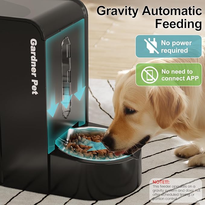 Gardner Pet Gravity Automatic 2-in-1 Pet Feeder, 0.8 Gallons*2 Cat Feeder and Water Dispenser Set, 100% BPA-Free and Stainless Steel Water Bowl for Dogs, Cats, Rabbits, Puppies (Black)