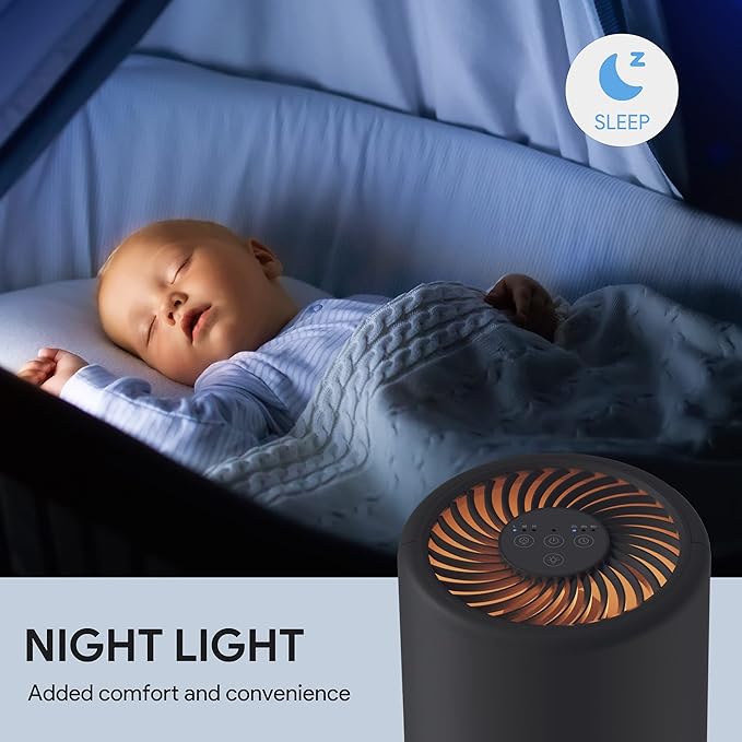 FULMINARE Air Purifiers for Bedroom H13 True HEPA Air Filter Quiet Air Cleaner With Night Light Portable Small Air Purifier for Home, Office, Living Room (Black 2 Pack)