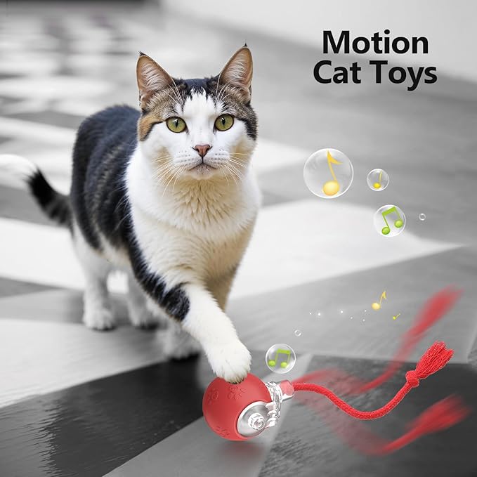 FUNNYDUCK Speed 2.0 Tail Interactive Cat Toys for Indoor Cats – Smart Motion-Activated Rolling Ball with Tail, Chirping Sounds, and USB Rechargeable Design for Enrichment & Exercise
