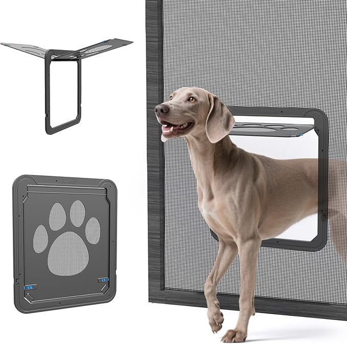PETLESO Dog Door for Screen Doors, Large Dog Opening for Sliding Doors, Inner Flap 12"×14" Lockable Magnetic with Automatic Close, Sturdy ABS Pet Doorway for Small to Large Dogs (Black)