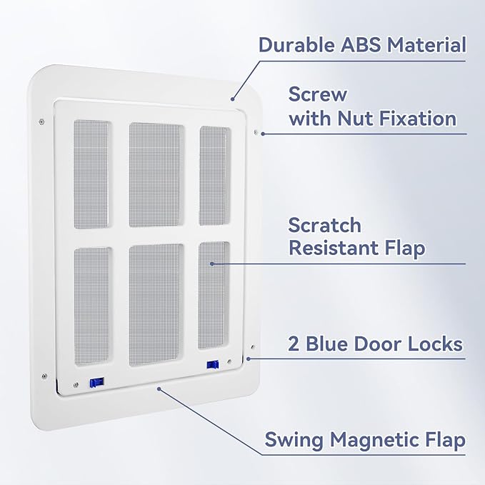 NAMSAN Dog Screen Door, Passage Size 12 x 16 inches, Dog Door for Screen Door, Large Pet Door for Sliding Door, Magnetic Automatic Closing, Self-Assembly, Lockable, White ﻿