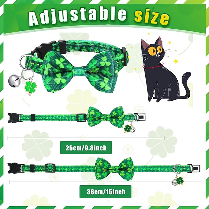 Kacctyen 18 Pcs St. Patrick's Day Cat Collars Bulk Holiday Cat Collars with Bow Tie 4th of July Patriotic Decoration Kitty Breakaway Adjustable Pet Kitten Bowtie Decor(Medium)