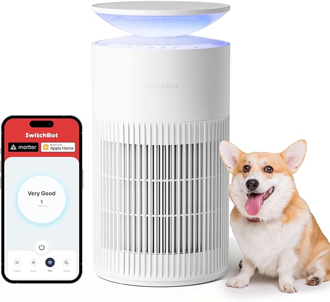 SwitchBot Air Purifier for Home up to 3620 ft², HEPA Air Purifier with Pet Mode, Washable Filter, Aromatherapy, 10 RGB Lights, Cleans Odor Pets Hair Pollen Dust Smoke, Work with Matter HomeKit Alexa