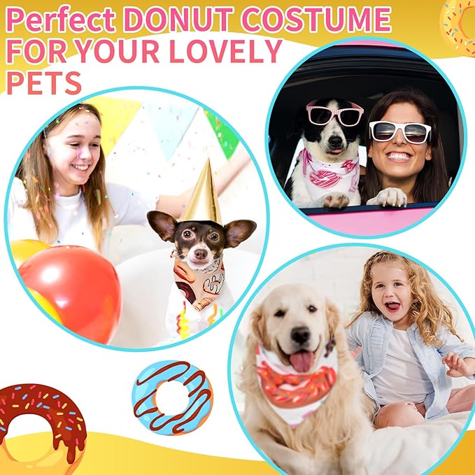 100 Pcs Donut Dog Bandanas Bulk Pet Bibs Colorful Triangle Scarf Donut Pet Bandanas for Medium Large Dogs Spring Summer Candy Theme Birthday Costume Decor