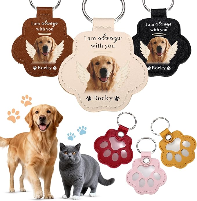 Custom Leather Pet Fur Keychain – Personalized Memorial Keepsake Keyring for Friend, Dog Cat Hair Sympathy Gifts﻿