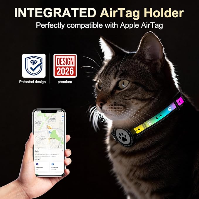 Airtag Cat Collar Breakaway, Reflective Cat Collar with AirTag Holder and Bell, Compatible with Apple Air Tag, Comfortable Padding, Adjustable, Durable (Blue, S)
