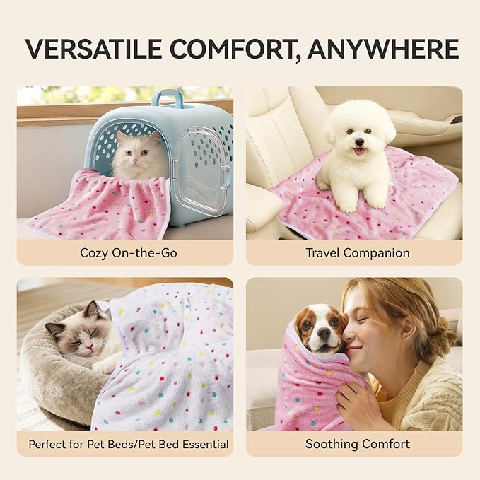 LINENLUX 1 Pack 3 Blankets Super Soft Fluffy Premium Fleece Dog Blankets for Puppy Cat Pet Blanket Flannel Throw Warm Sleep Polka Dot 31x20 inches