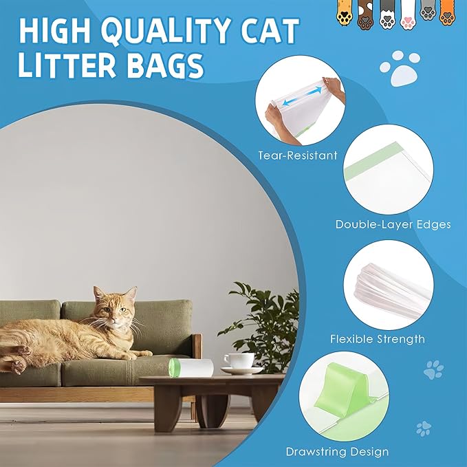 20 Count Cat Litter Box Liners Bag Compatible with Meo Want Self-cleaning Cat Litter Box MW-SC01 MW-SC02 MW-LR01, Leak-Proof Drawstring Bags - Heavy Duty Replacement Liners 18" x 12.6"
