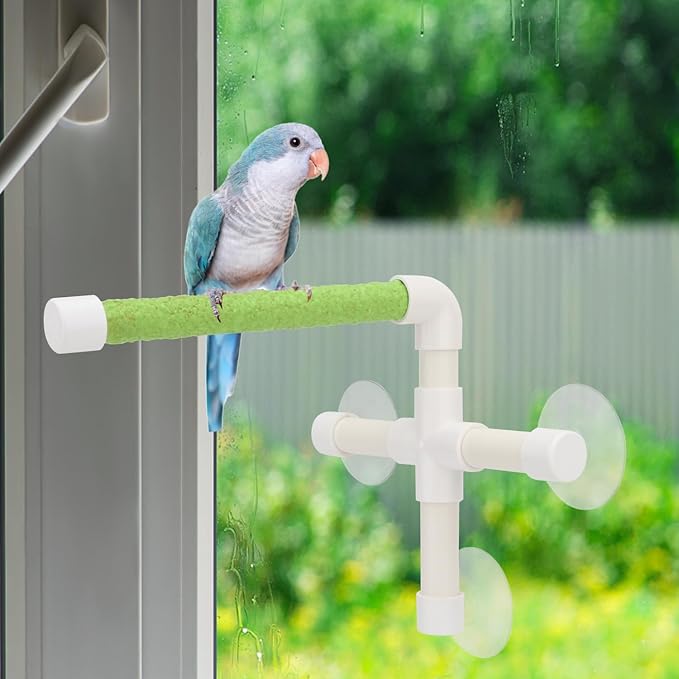Hypeety Portable Suction Cup Bird Window and Shower Perch Toy for Bird Parrot Macaw Cockatoo African Greys Budgies Parakeet Bath Perch Toy