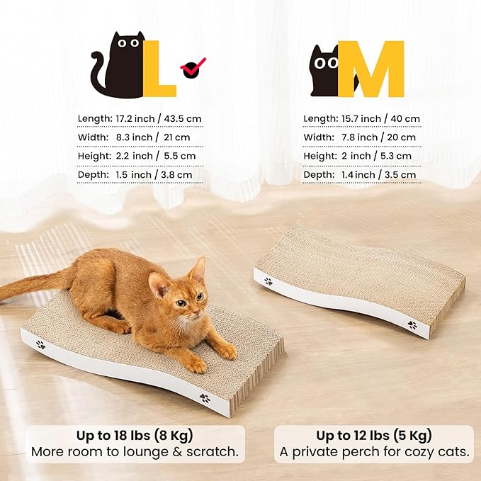 Cat Scratcher, Durable Scratch Pad, Corrugated Cardboard Scratching Board for Indoor Cats, Heavy Duty, Double-Sided Usability, Recyclable, with Catnip, Large, 2 Packs
