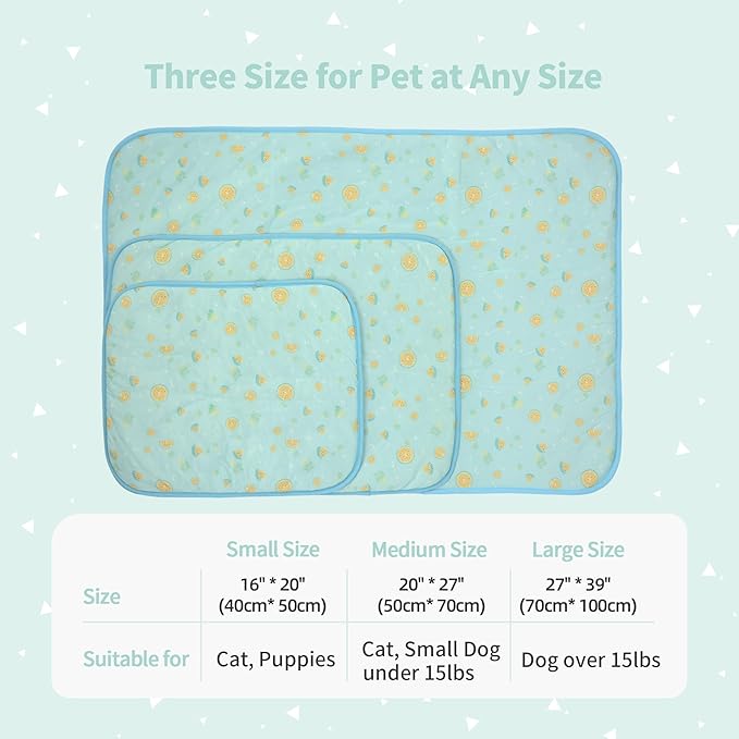 NWK Pet Cooling Mat -20’’ X 16’’ Ice Silk Cooling Mat for Dogs & Cats Portable & Washable Pet Cooling Blanket, Car Seats, Beds for Summer (Green Fruit, Small)