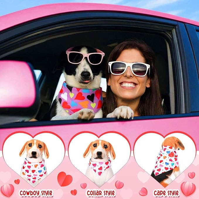 Youyole 120 Pcs Valentine's Day Dog Bandana Bulks Love Dog Bandanas Valentine's Day Pet Scarf Soft Cat Triangle Scarves Pet Bandana Red Pink Heart Bibs for Small and Medium Breed