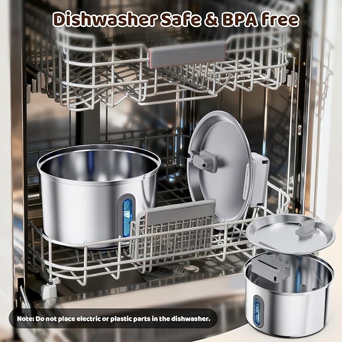 Cat Water Fountain Stainless Steel, 3.2L Cat Fountains for Drinking with Smart Quiet Pump and Water Level Window, Easy-to-Clean Automatic Pet Water Dispenser for Indoor Use, 2 Filters