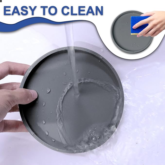 Arespark Pet Silicone Food Mat, Set of 4 Nonslip Waterproof Feeding Bowl Mat with Raised Edges for Food and Water Prevent Spills, Round Eating Tray for Dog Cat Puppy Kitten, 6'' x 6''