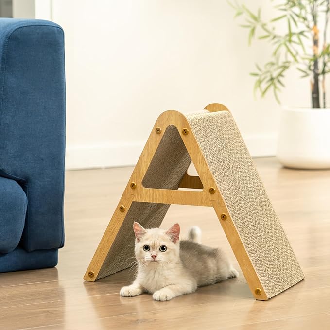 A-Frame Cat Scratcher Vertical & Horizontal Scratching pad for Multiple Cats, Double-Sided Scratch & Lounge Cardboard, Reclaimed Wood Look, Easy Assembly