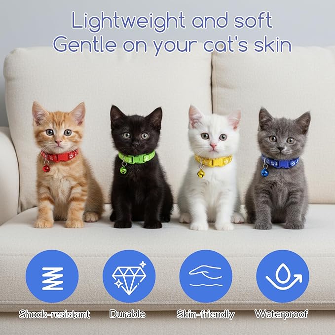 6 Pcs Collar for Cats, Breakaway Cat Collars Reflective Safety Kitten Collar with Bells for Cats Small Dogs, Mixed Colors