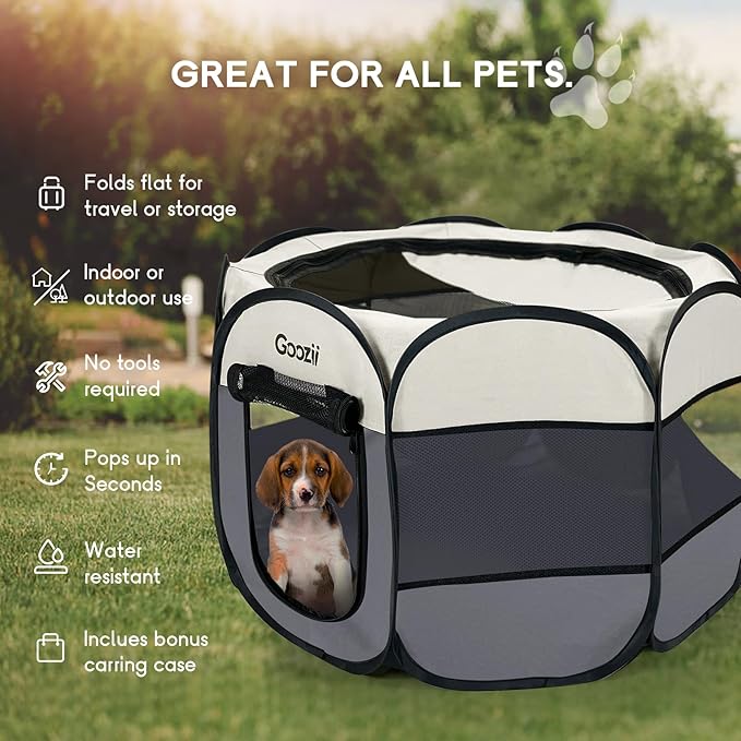 Pet Cat Playpen for Indoor Cats Enclosed, Puppy Dog Play Pen for Outdoor Travel Camping (Large Size, Beige & Dark Grey)