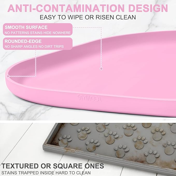 Small Silicone Pet Food Mat with Raised Edge for Food and Water Bowl, Square Dog Feeding Mats, Cat Food Trays for Floor Waterproof, Rubber Tray for Dogs and Cats, 12 x 12 x 0.7 Pink