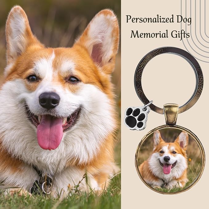 Custom Pet Photo Keychain Personalized Photo Pawprint Dog Tag Keychain Engraved Keyring Animal Pet Lover
