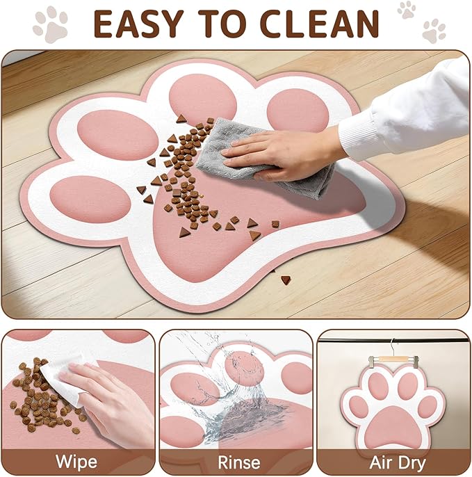 Dog Food Mat for Bowls, Absorbent Quick Dry Dog Cat Mats for Food and Water, Non-Slip Backing Pet Mat Pet Supplies - Pink 15.74 inch