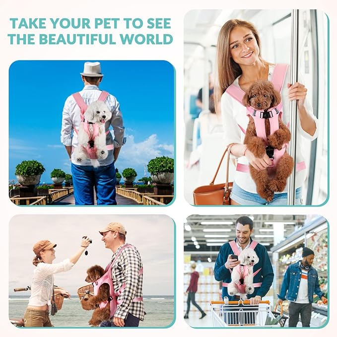 Dog Carrier Backpacks, Adjustable Dog Backpack Carrier, Legs Out Easy-fit Dog Chest Carrier for Medium Small Dogs, Hands Free Dog Front Carrier for Hiking, Cycling（Pink S）