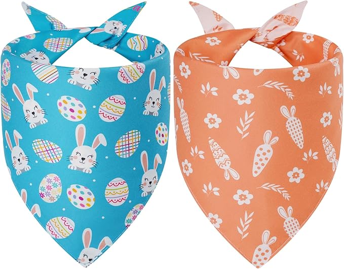 Easter Dog Bandanas Small 2PCS, 4 Pattern Colorful Scarf for Boy and Girl, Triangle Reversible Bibs Breed for Puppy Cats Pets